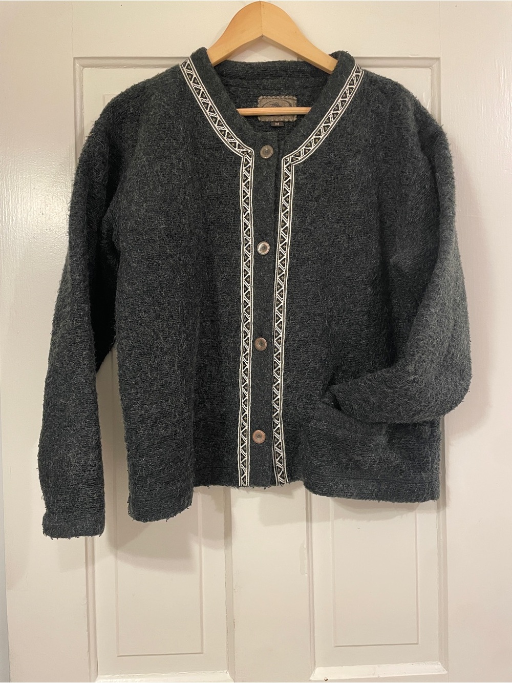 Vintage Sierra Sport Canadian Mohair Blend Cardigan Sweater Jacket Gray Size M